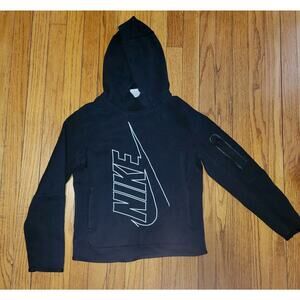 Nike Tech Fleece Big Swoosh Graphic Logo Pullover Hoodie Black Kids Large 12/14